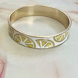 Yellow And White Lemon Slice Enamel Bangle Bracelet 