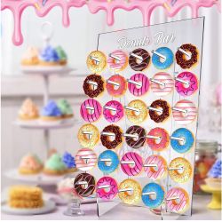Brand New In The Box- Large Clear Donut Stands Acrylic Display Wall Stand for Party Board for 60 Pcs Donuts Dessert Table Baby Showers, Birthday, Holi