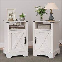 White Farmhouse Nightstand Set of 2