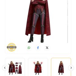 WEFONLLICOS Scarlet Witch Cosplay Costume for Women, 7PCS Wanda Red Pant Suit Cloak Headpiece for Halloween Party Outfits (Medium)