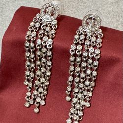 Faux Diamond Silver Cascade Earrings Prom Wedding Formal 