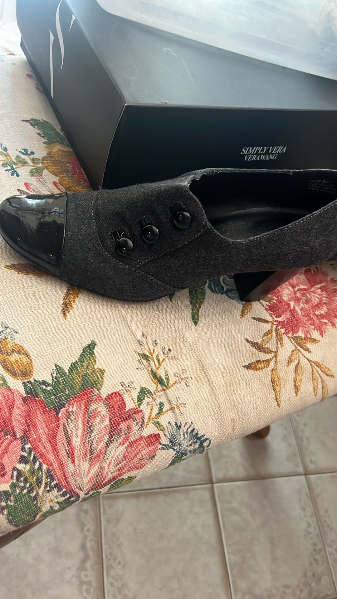 Grey Wool And Shinny Black Pat-and-leather Women Shoes