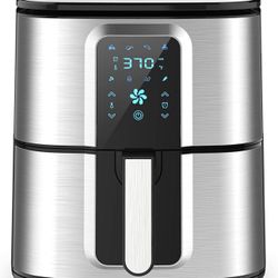 Air Fryer, Hot Air Fryer with 8 Cooking Functions Temperature Timer Control Led Touch Screen 50 Recipes, Stainless Steel Silver