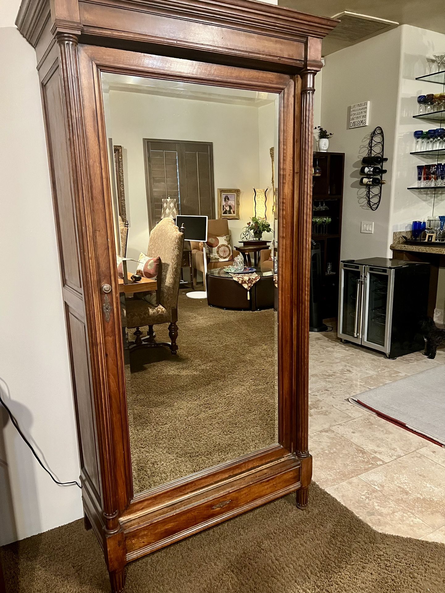 Exquisite Antique Armoire With Beveled Mirror Door