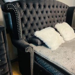 Alzire Black Velvet Luxury King/Queen Upholstery Bed /P