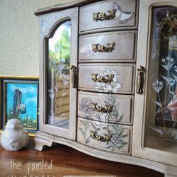 Neutral And Floral Refinished Jewelry Box 