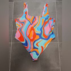 SHEIN Blue and Orange Bodysuit with Psychedelic Swirls