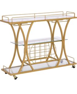 Luxury Gold & Glass Bar Cart / Serving Cart – Like New