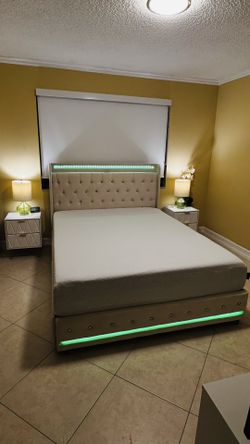 Queen LED Storage Bed Frame + Zinus 12” Memory Foam Mattress (Like New)