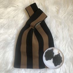 One chic unique black/brown striped handbag & black boho earrings