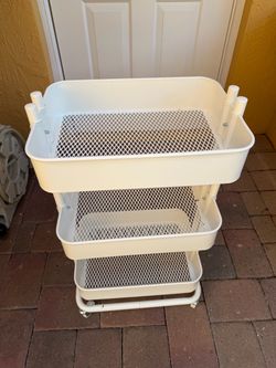White 3-Tier Metal Rolling Storage Cart