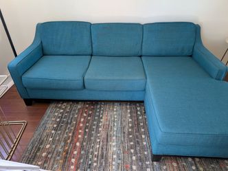 Teal Reversible Chaise Sectional Sofa, Good Condition