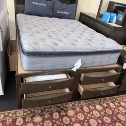 Queen Bed Room Set( Includes Queen Bed Frame, Dresser, Mirror, 1 Night Stand 
