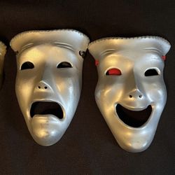 Vintage Solid Brass Comedy Tragedy Mask Drama Silver