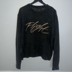Air Jordan Flight Heritage Crop Knit Fuzzy Sweater Mens Medium Black Tan