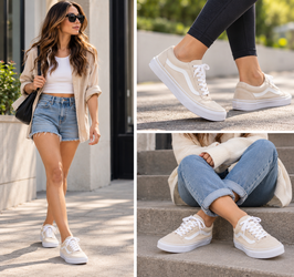 Vans Ward Low Womens 9.5 Beige Cream White Stripe Sneakers
