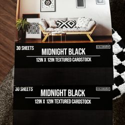 60 Sheets MIDNIGHT BLACK 12in X 12in Textured Cardstock