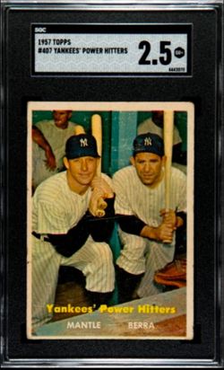 1957 Topps Yankees Power Hitters #407 Mickey Mantle Yogi Berra SGC 2.5 VINTAGE