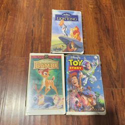 Lot Of 3 Disney VHS Tapes Bambi,Toy Story The Lion King Tested Good Read Info!   