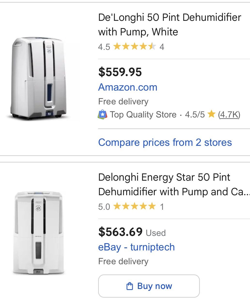 Delonghi 50 Pint Dehumidifier With Pump Model: DD50p