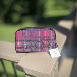 Coach Poppy Signature C Print Tartan Plaid Glitter Zip Clutch Pouch NWT