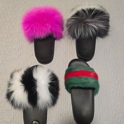 Real Fur Slides 4 Bundle  Pairs Size 12