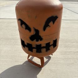 Jack O Lantern Halloween Primitive Propane Tank Fire Pit Candle Holder Signed