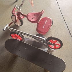Scooter, Tricycle & Skateboard – Good Condition! 