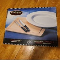 New Large Dishwasher Safe White Earthenware  Platter Carving Knife and Fork Set and a FREE Pan