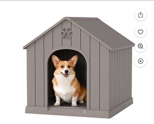 Durable Dog House for Small Medium Dogs,PP Waterproof Dog Shelter with Air Vents & Elevated Floor,Easy Clean and Assemble for Outdoor & Indoor,Gray