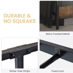 [F1111] Full Size Metal Platform Bed Frame with Wooden Headboard and Footboard/Rustic Mattress Foundation/No Box Spring Needed/Non-Slip Without Noise/
