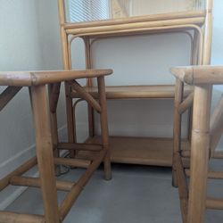 *RARE* Vintage Rattan/Bamboo Book Shelf (With Glass) and Side Tables