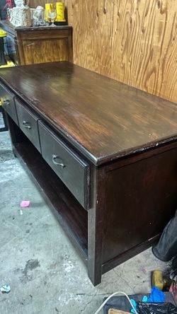 Dark Brown Wood Console Table with Drawers
