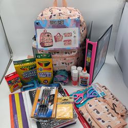 Girls Large 6 Piece Set Book Bag & School Supplies Bundle.