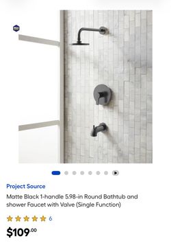Matte Black 1-handle 5.98-in Round Bathtub and shower Faucet with Valve (Single Function)