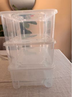 Set of 3 Clear Plastic Storage Bins with Lids