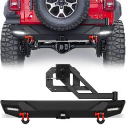 Rear Bumper w/ Spare Tire Carrier for 2018-2024 Jeep Wrangler JL JLU Unlimited