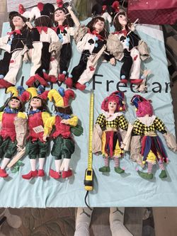 NEW Bundle Lot of 10 Original Czech Marionette Dolls – Jester/Harlequin Puppets (18–19”)