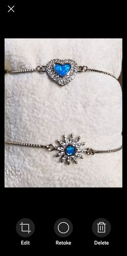 Set Of 2 ~ Silver, CZ, Blue Opal Pendant Bracelets
