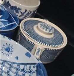 Blue vintage ceramics and glass