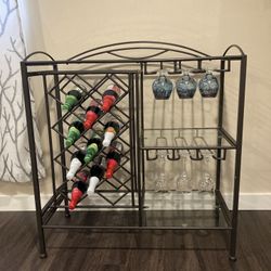 Metal Frame Wine Rack with Glass Tops