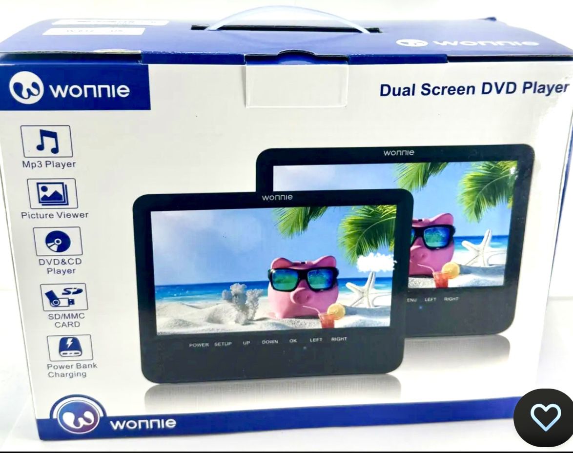 PORTABLE Dual-Screen DVD PLAYER **BRAND NEW**  2ea Headsets,  Remote Controller, and more