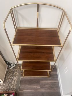 Gold Metal and Wood 5-Tier Bookshelf
