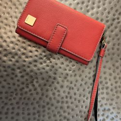 Leather Wristlet Wallet, Coral - LODIS