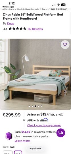 Solid wood platform bed and frame with headboard