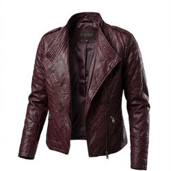 GUESS Los Angeles Women's Faux Leather Moto Jacket Dark Burgundy Size S P2P 17”