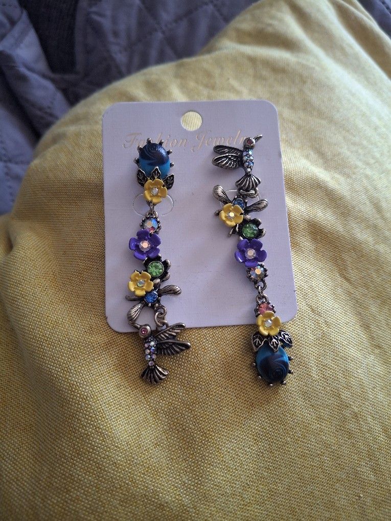 Flower/bird Mistmatched Dangling Earrings 