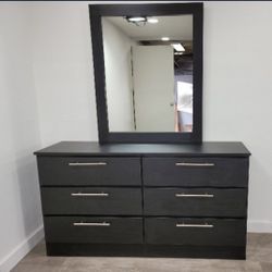 Black Dresser Whit Mirror - Cómoda Con Espejo Color Negro 