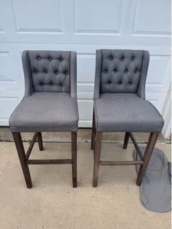 Counter Height Bar Stools, Tufted Wingback Armless Upholstered Dining Chair with Wood Legs