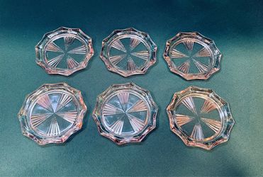 Vintage set of French crystal coasters with sunburst pattern